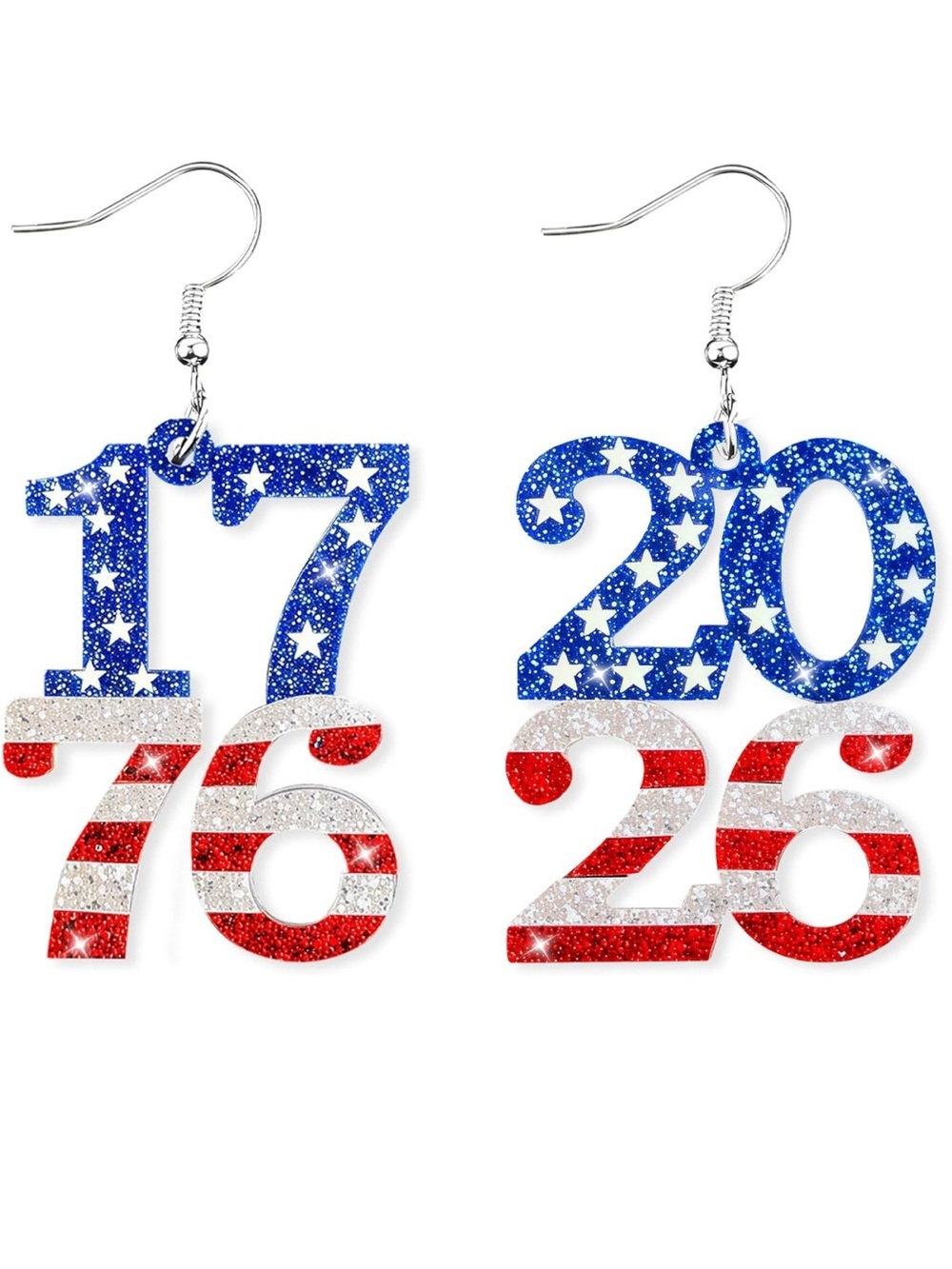 Red, White & Blue Number Drop Earrings - 4th July - Independence Day